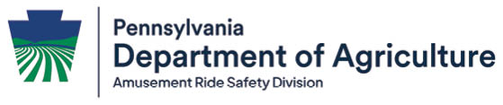 The logo features a stylized green and blue graphic next to the text Pennsylvania Department of Agriculture Amusement Ride Safety Division. Description generated by AI
