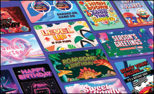 A colorful collage of various celebratory greeting cards with themes including birthdays, holidays, summer, and motivational messages. Description generated by AI