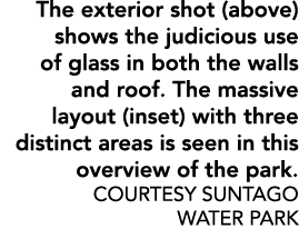The exterior shot (above)shows the judicious use of glass in both the walls and roof  The massive layout (inset) with   