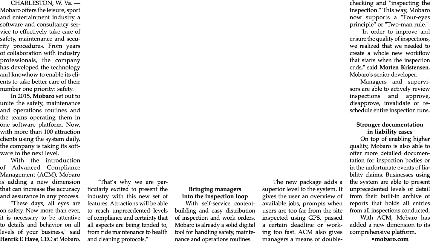 Charleston, W  Va  — Mobaro offers the leisure, sport and entertainment industry a software and consultancy service t   