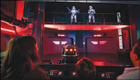Guests flee First Order Stormtroopers onboard a Star Destroyer as part of Star Wars: Rise of the Resistance, the groundbreaking new attraction opening Dec. 5, 2019, inside Star Wars: Galaxy’s Edge at Disney’s Hollywood Studios in Florida and Jan. 17, 2020, at Disneyland Park in California. (Matt Stroshane, photographer)