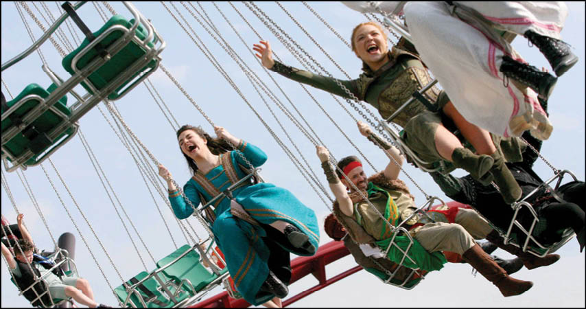 NO REPRO FEE 21/5/2024 Pictured on the ‘Celtic Dreamer’ are character actors Rachel Gaughan, left, Eabha Brennan and Chris Corroon as the Emerald Park theme park and zoo officially opens its first fully themed and immersive land, T r Na n g. Home to Europe’s longest intertwining family and thrill coasters, ‘Na Fianna Force’ and ‘The Quest’, T r Na n g promises to be a world-class entertainment destination located in Ashbourne, Co. Meath. Over 65 rollercoaster enthusiasts have travelled from around the globe to Ashbourne, Co. Meath to be the first to experience these thrilling which marks a substantial investment of €22 million at the theme park and zoo. PHOTO: Mark Stedman