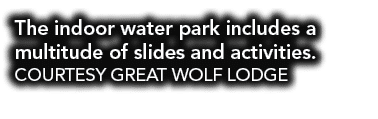 The indoor water park includes a multitude of slides and activities. COURTESY GREAT WOLF LODGE