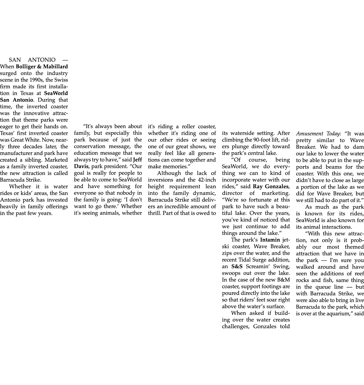 SAN ANTONIO — When Bolliger & Mabillard surged onto the industry scene in the 1990s, the Swiss firm made its first in...