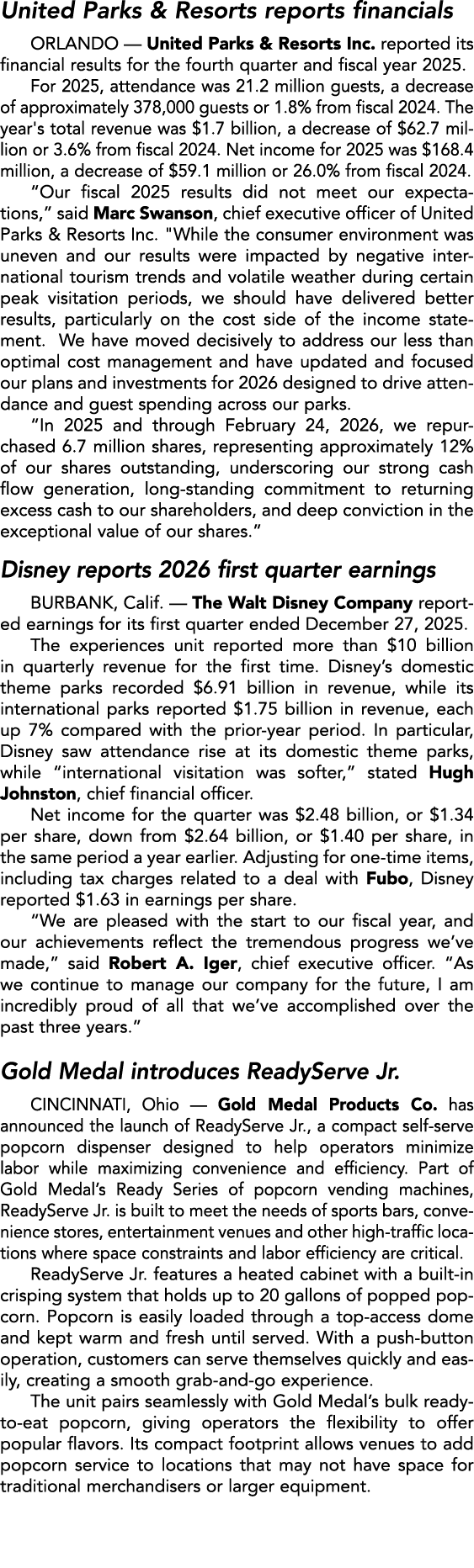 United Parks & Resorts reports financials ORLANDO — United Parks & Resorts Inc. reported its financial results for th...