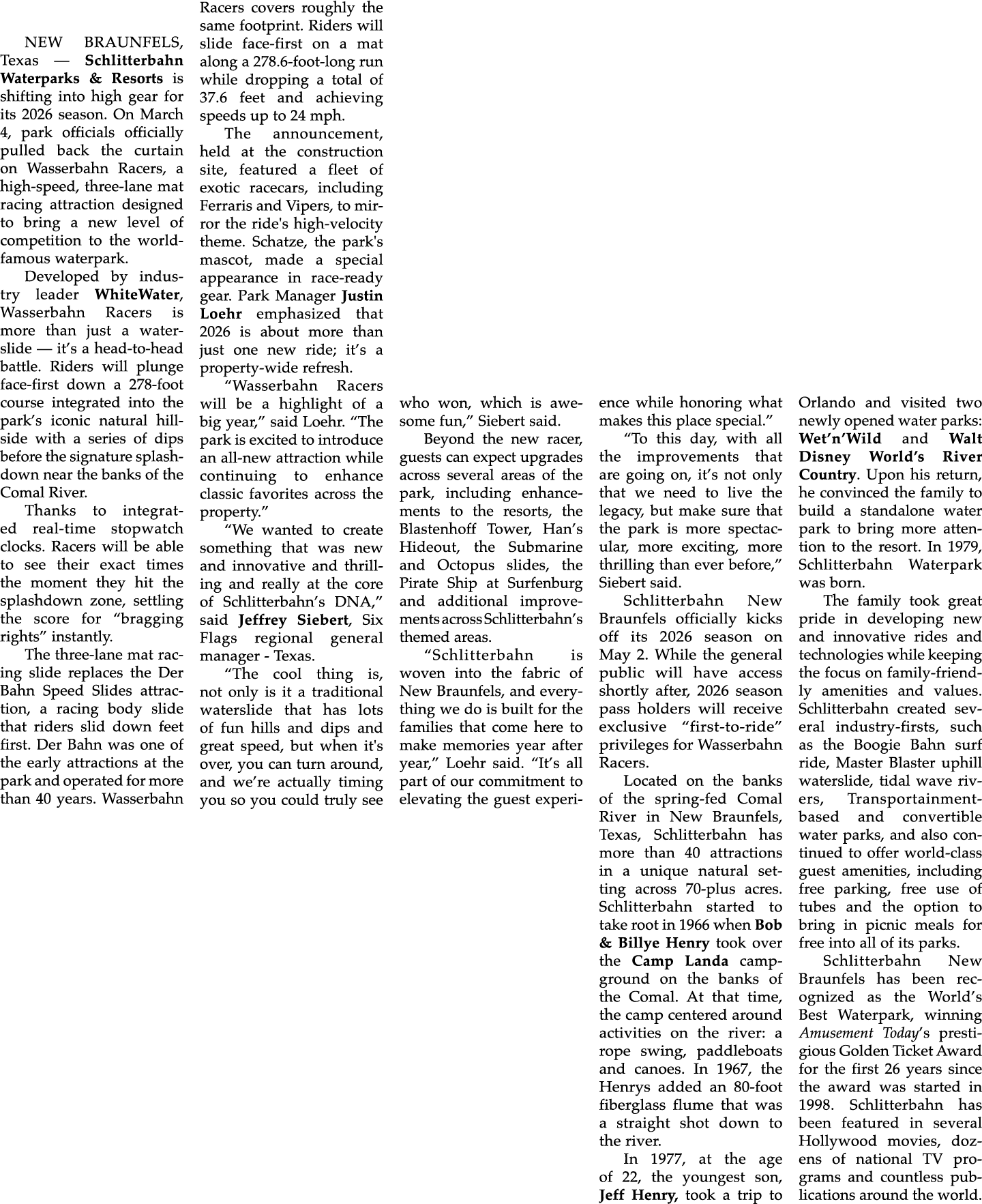 NEW BRAUNFELS, Texas — Schlitterbahn Waterparks & Resorts is shifting into high gear for its 2026 season. On March 4,...