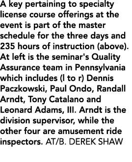 A key pertaining to specialty license course offerings at the event is part of the master schedule for the three days...