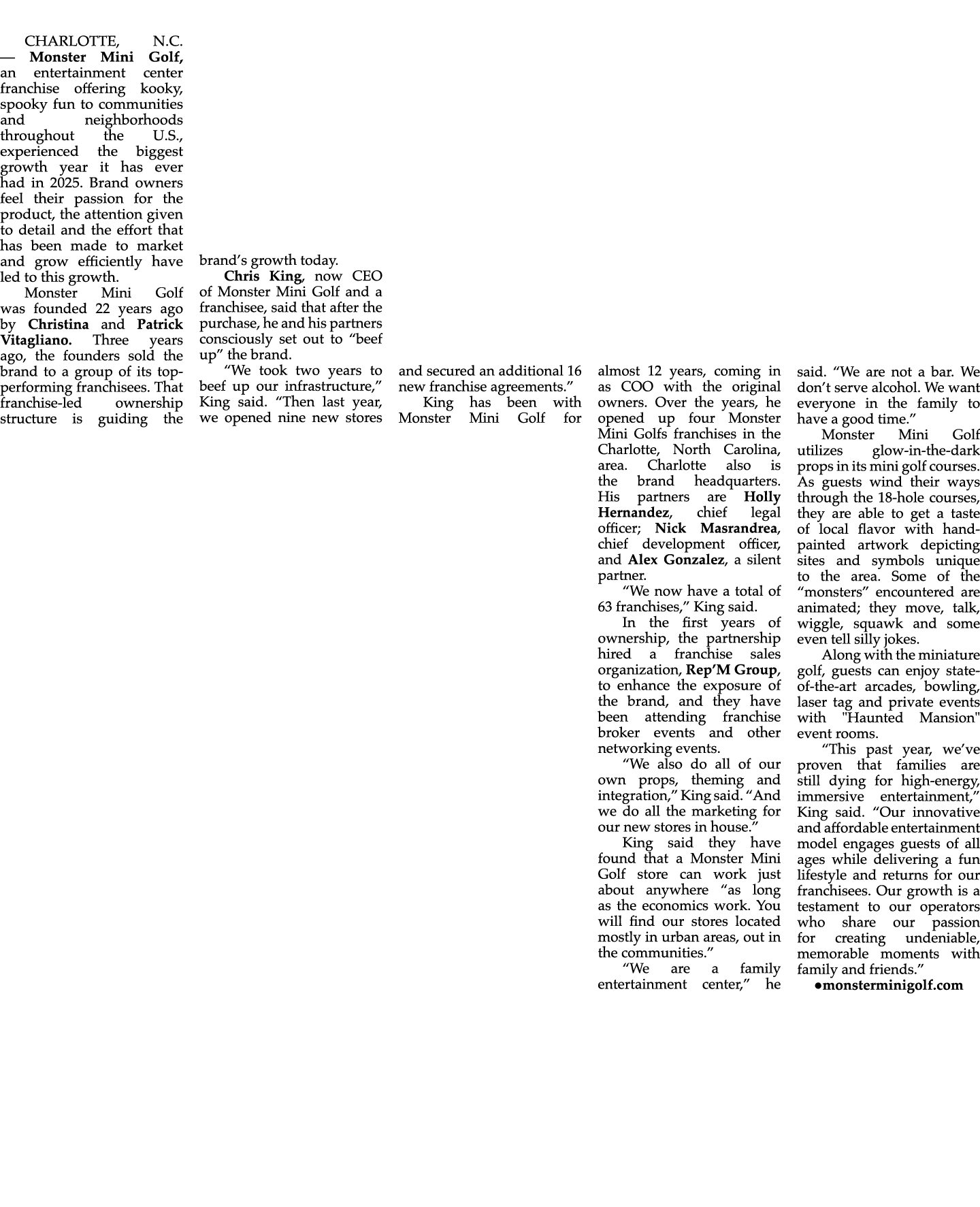 CHARLOTTE, N.C. — Monster Mini Golf, an entertainment center franchise offering kooky, spooky fun to communities and ...