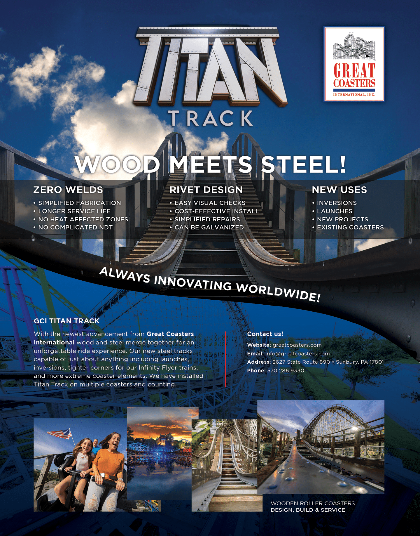A poster advertising a roller coaster called Titan Track. Description generated by AI