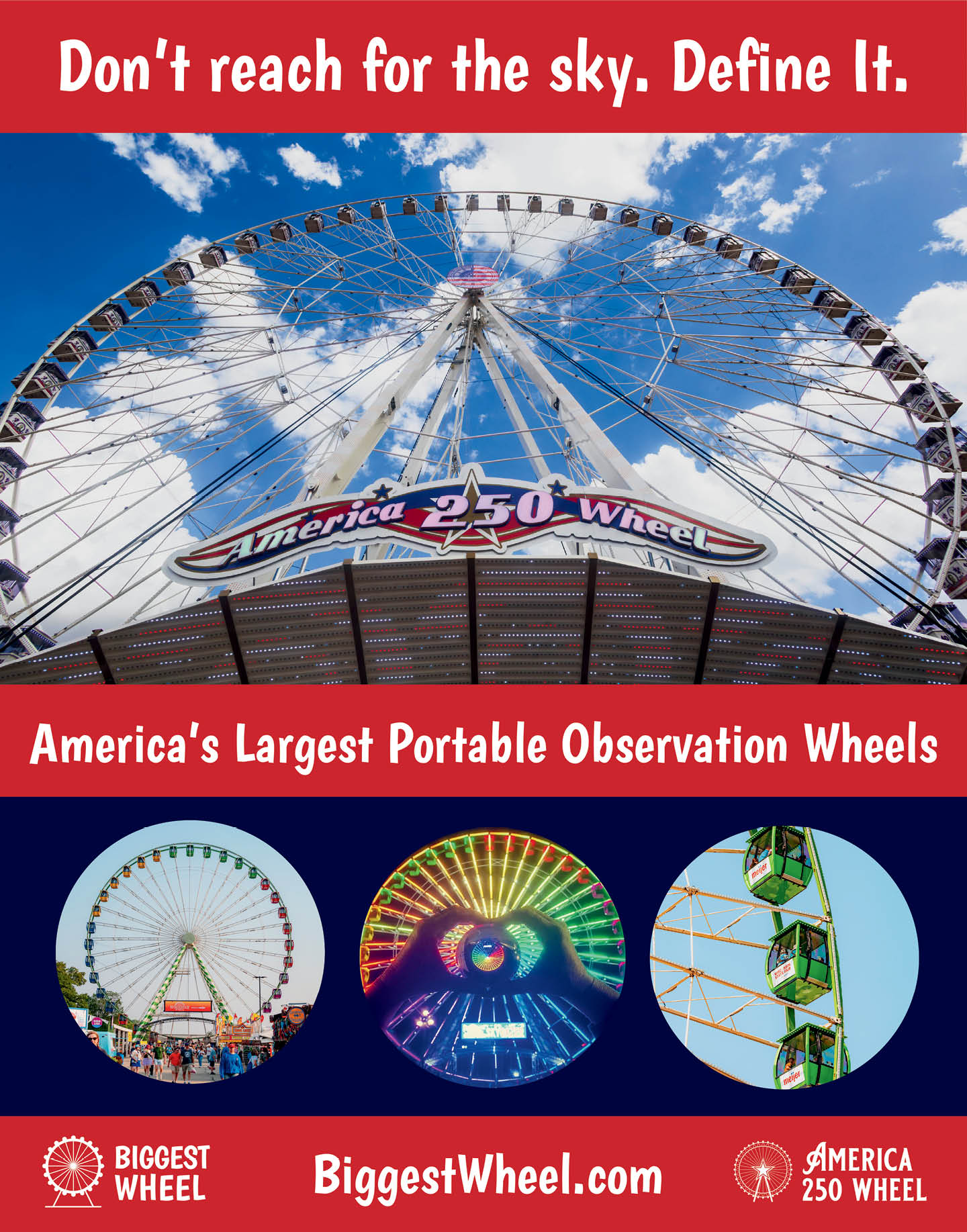 A Ferris wheel with a sign that says “America's Largest Portable Observation Wheels." Description generated by AI