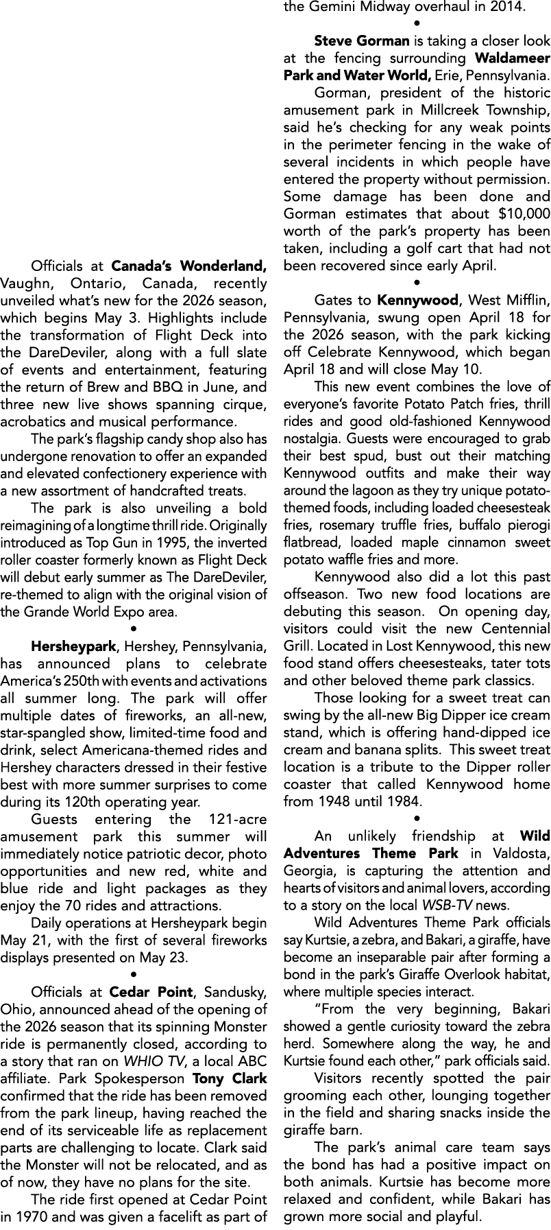 Officials at Canada’s Wonderland, Vaughn, Ontario, Canada, recently unveiled what’s new for the 2026 season, which be...