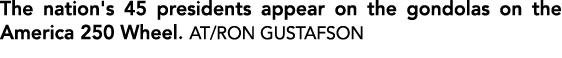 The nation's 45 presidents appear on the gondolas on the America 250 Wheel. AT/RON GUSTAFSON