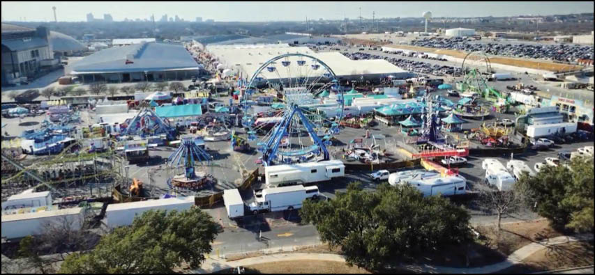 A large parking lot with many cars and trucks. Description generated by AI