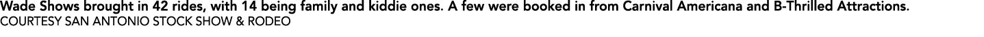 Wade Shows brought in 42 rides, with 14 being family and kiddie ones. A few were booked in from Carnival Americana an...