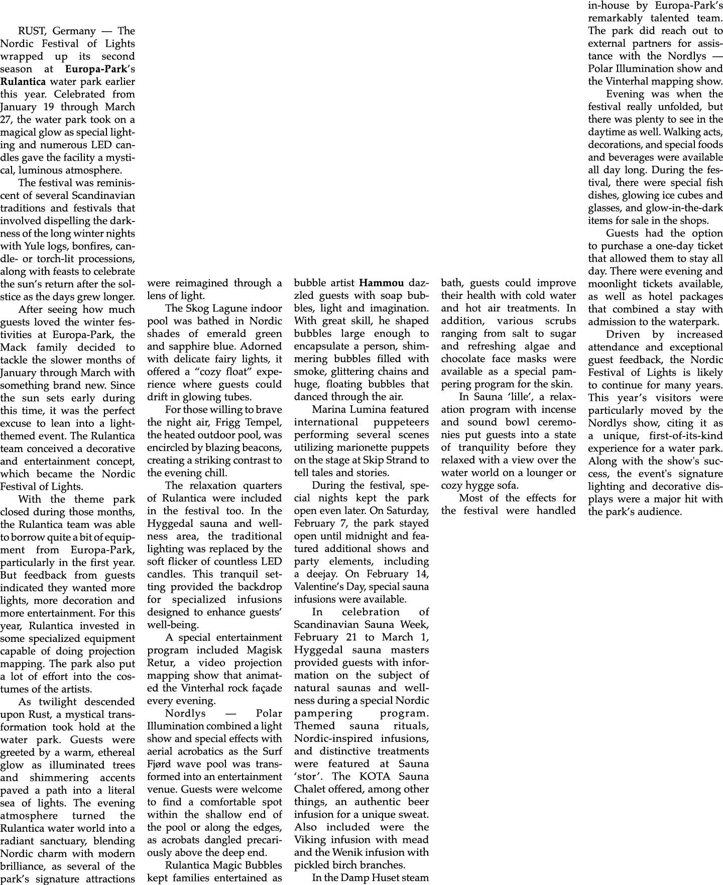 RUST, Germany — The Nordic Festival of Lights wrapped up its second season at Europa Park’s Rulantica water park earl...