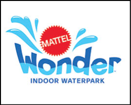 A blue and white water park sign. Description generated by AI