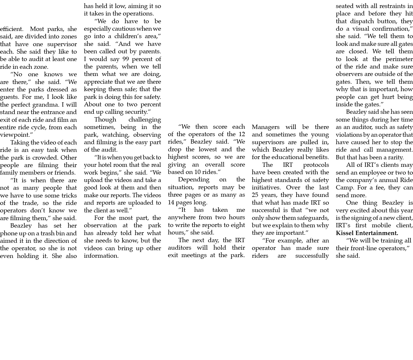 efficient. Most parks, she said, are divided into zones that have one supervisor each. She said they like to be able ...