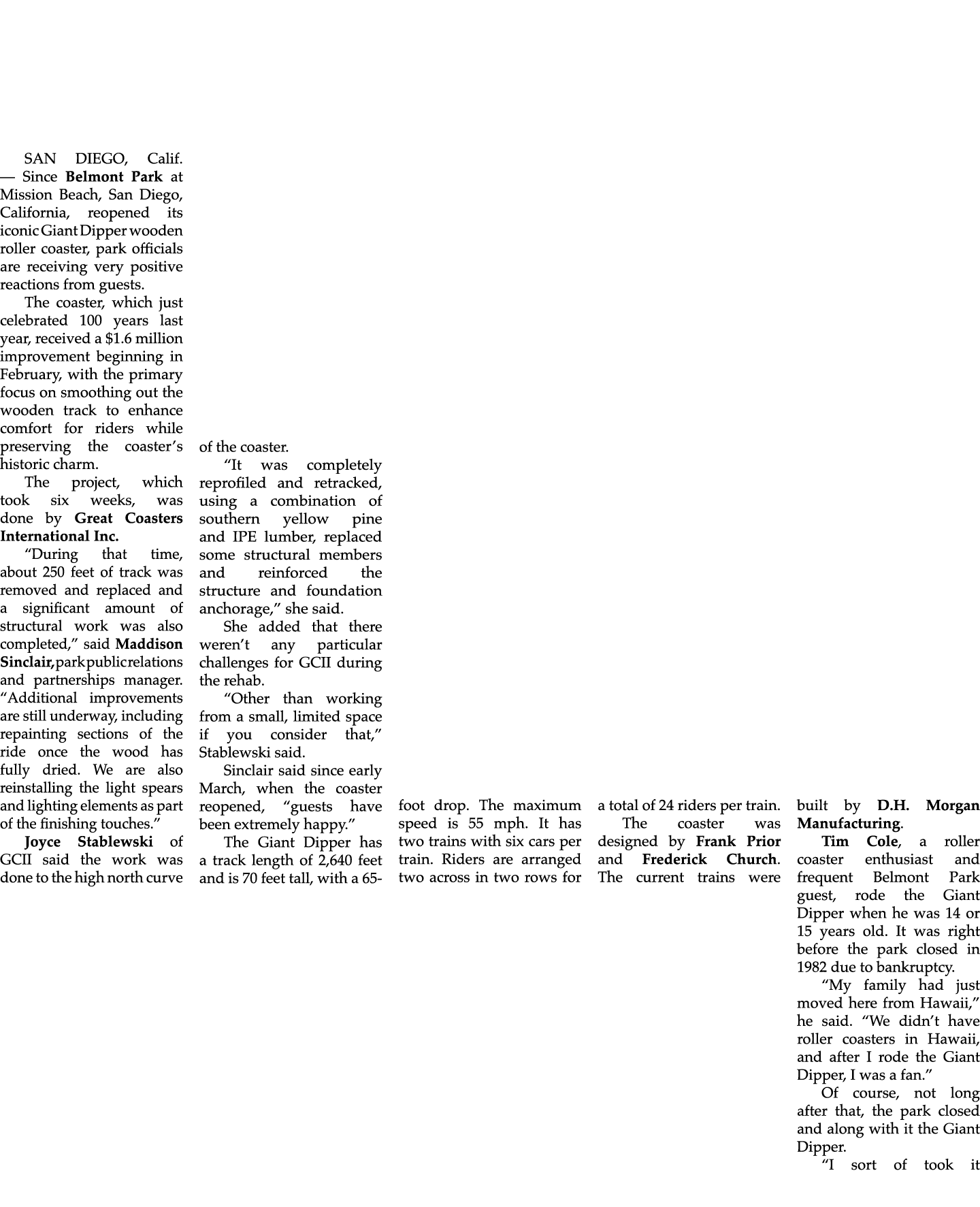 SAN DIEGO, Calif. — Since Belmont Park at Mission Beach, San Diego, California, reopened its iconic Giant Dipper wood...