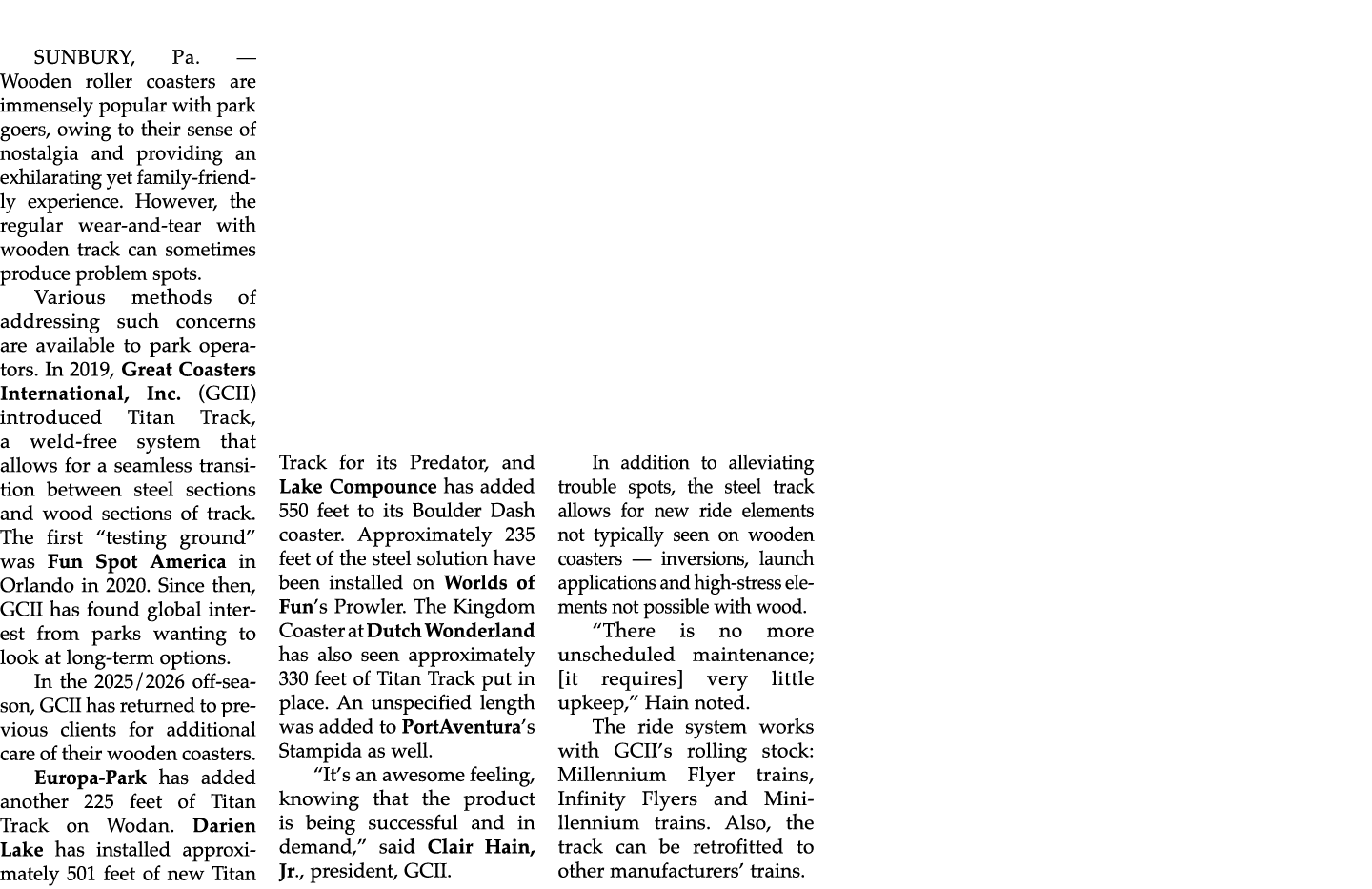 SUNBURY, Pa. — Wooden roller coasters are immensely popular with park goers, owing to their sense of nostalgia and pr...