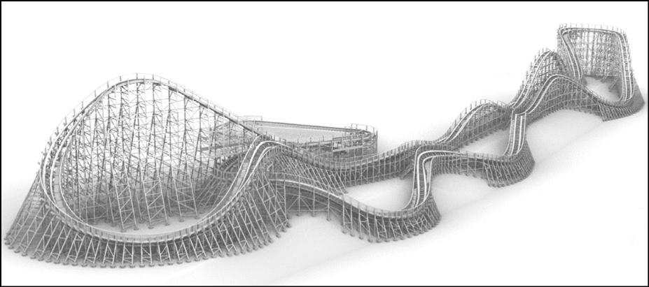 A metal sculpture of a roller coaster. Description generated by AI