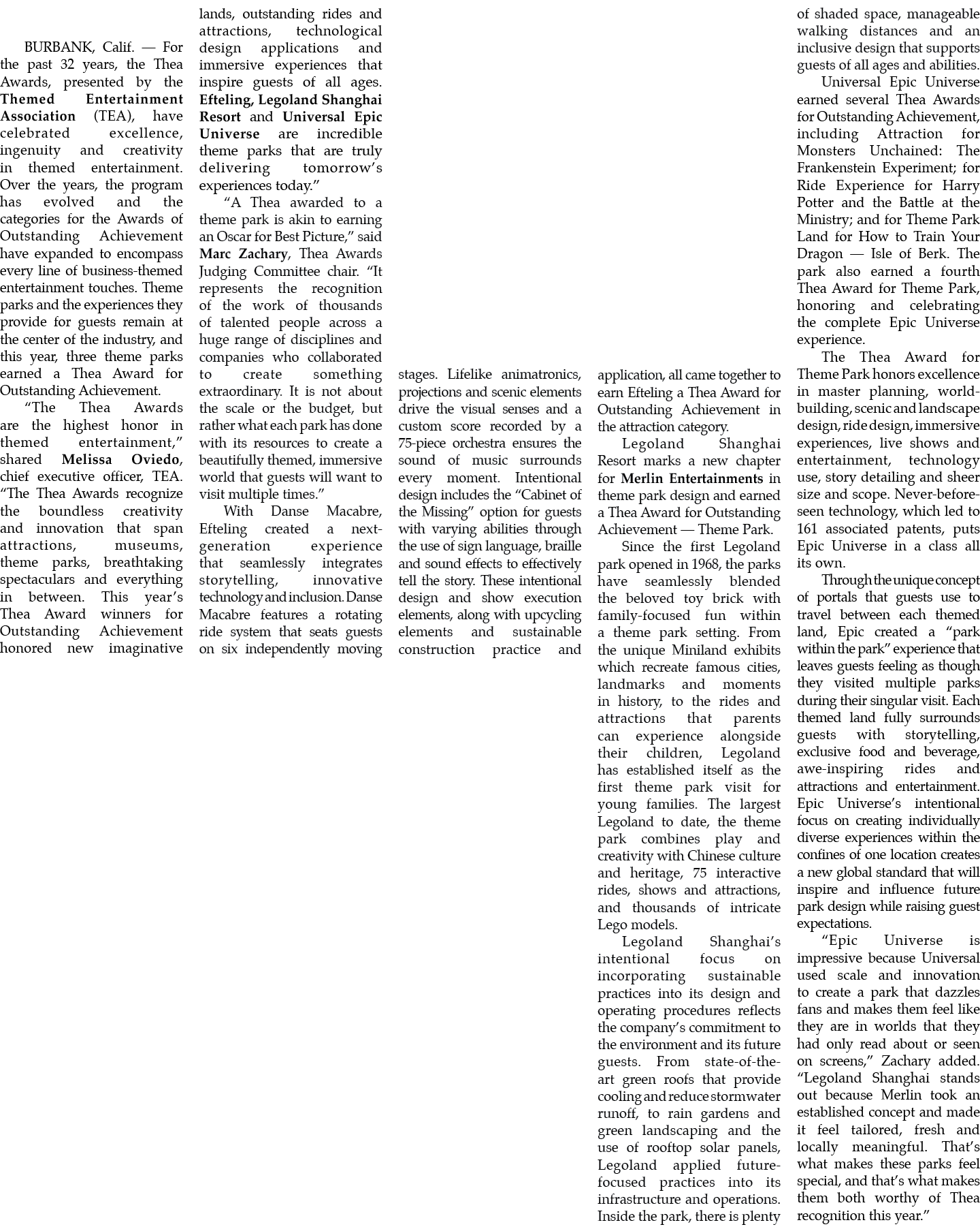 BURBANK, Calif. — For the past 32 years, the Thea Awards, presented by the Themed Entertainment Association (TEA), ha...