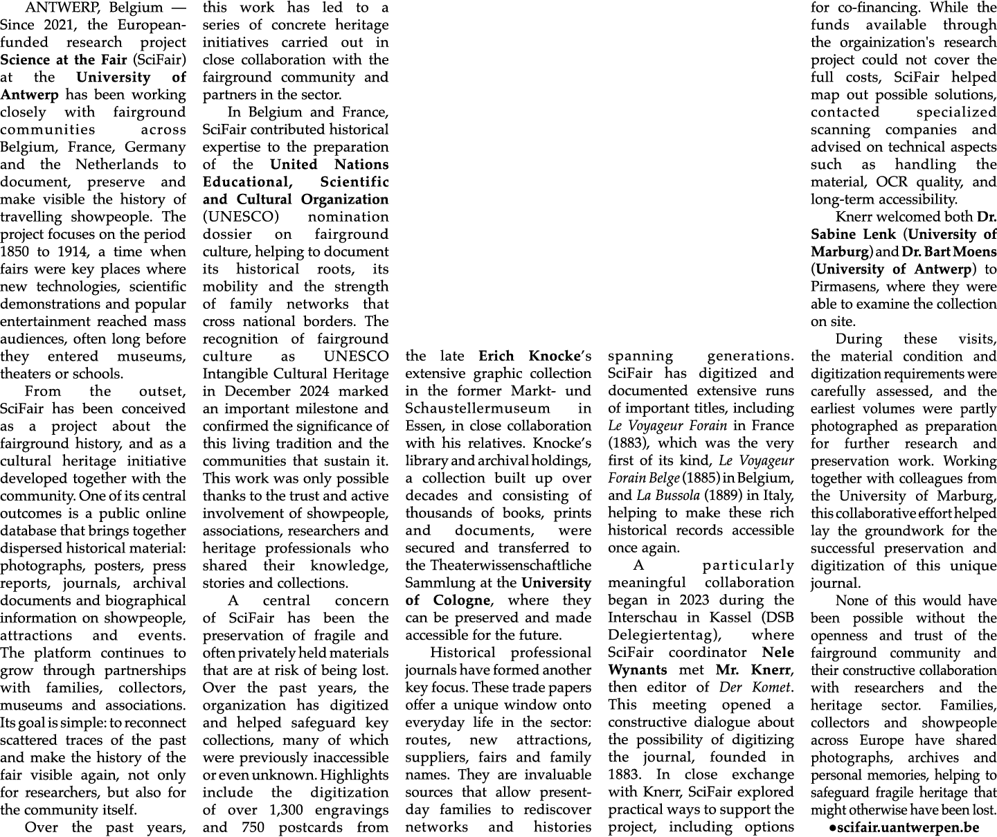 Antwerp, Belgium — Since 2021, the European funded research project Science at the Fair (SciFair) at the University o...