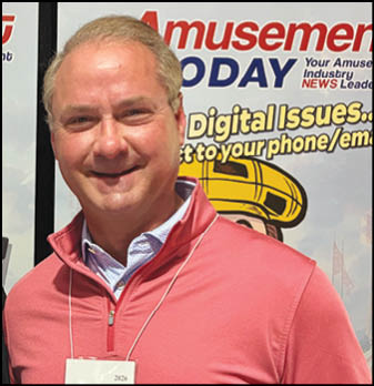 Two men wearing name tags. Description generated by AI