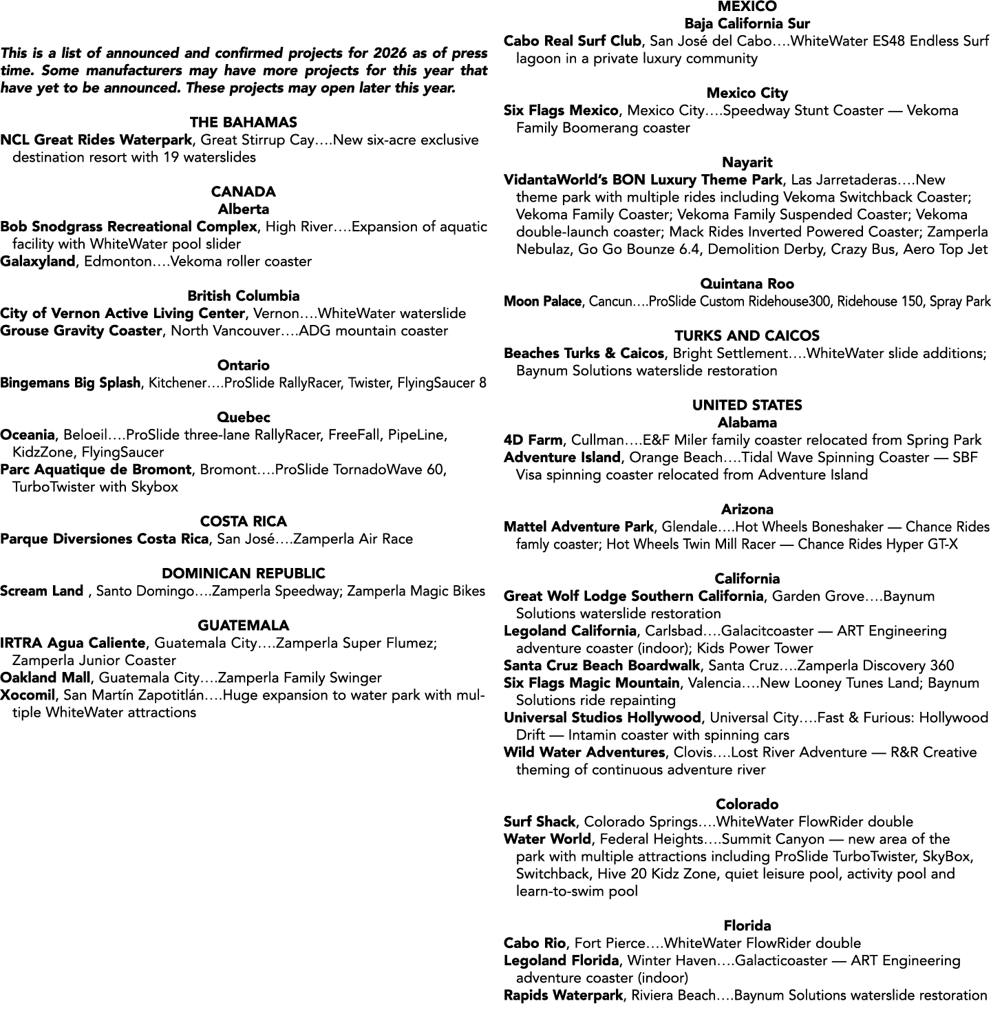 This is a list of announced and confirmed projects for 2026 as of press time. Some manufacturers may have more projec...