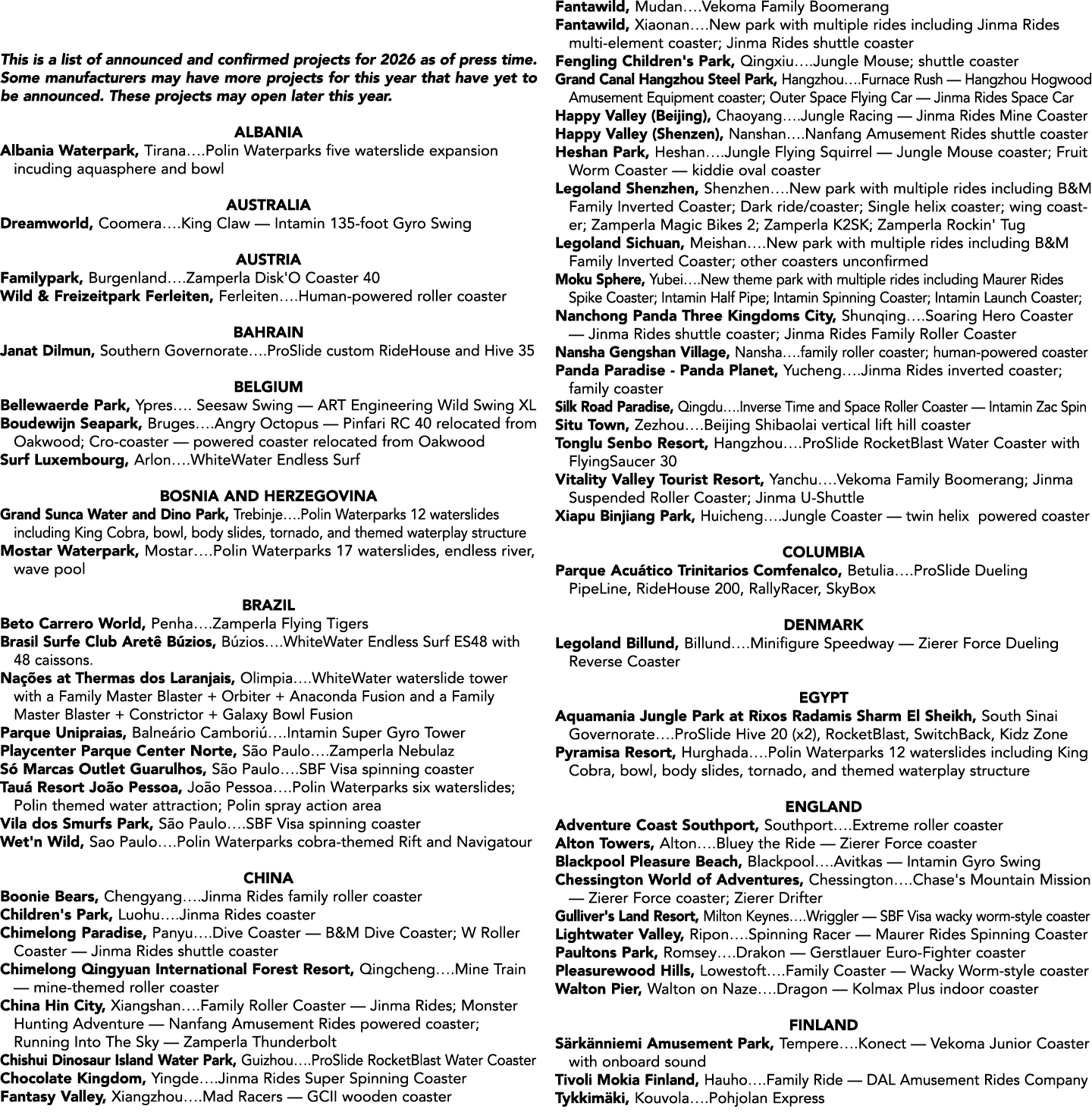 This is a list of announced and confirmed projects for 2026 as of press time. Some manufacturers may have more projec...