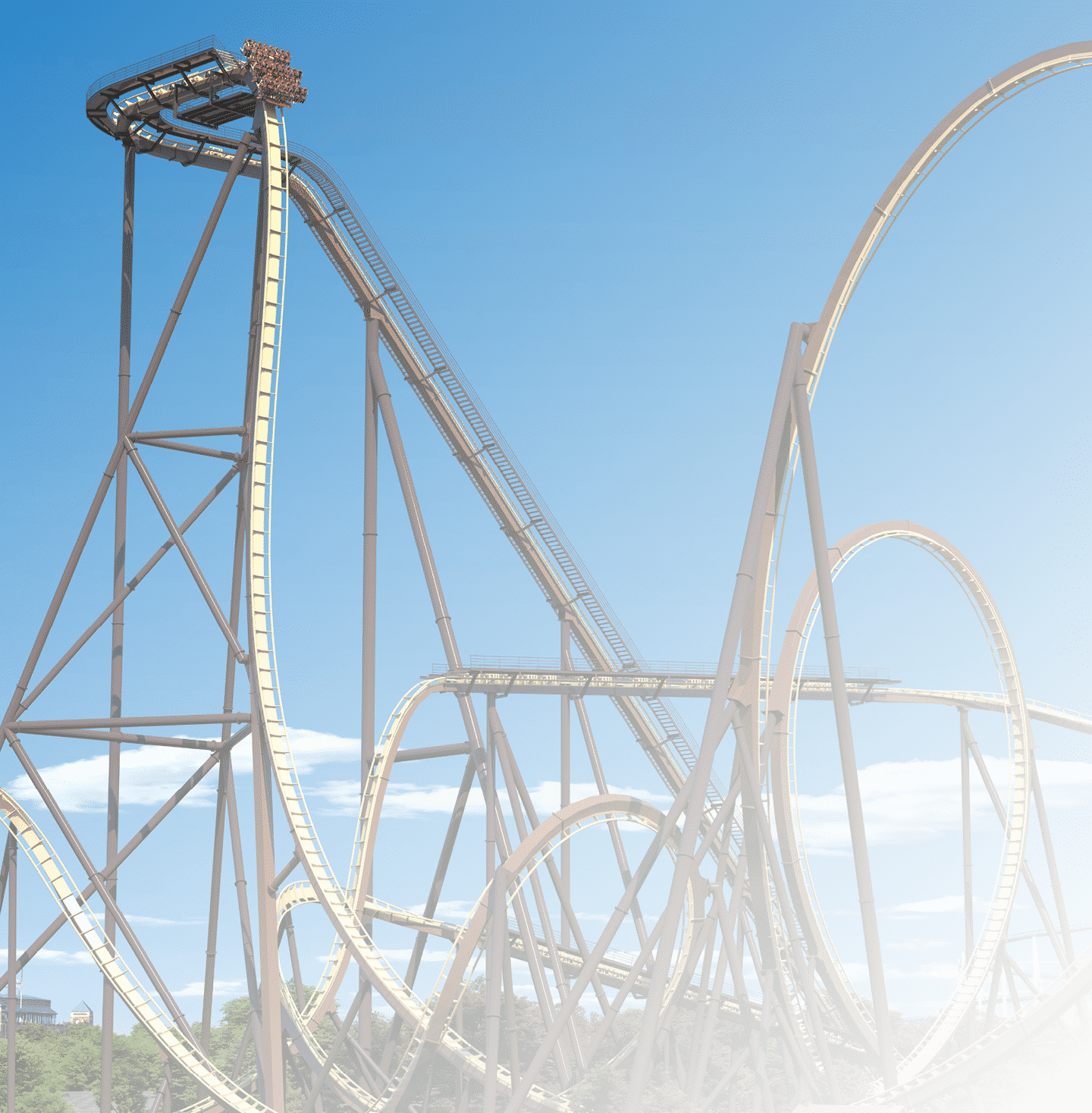 A roller coaster with a wooden structure. Description generated by AI