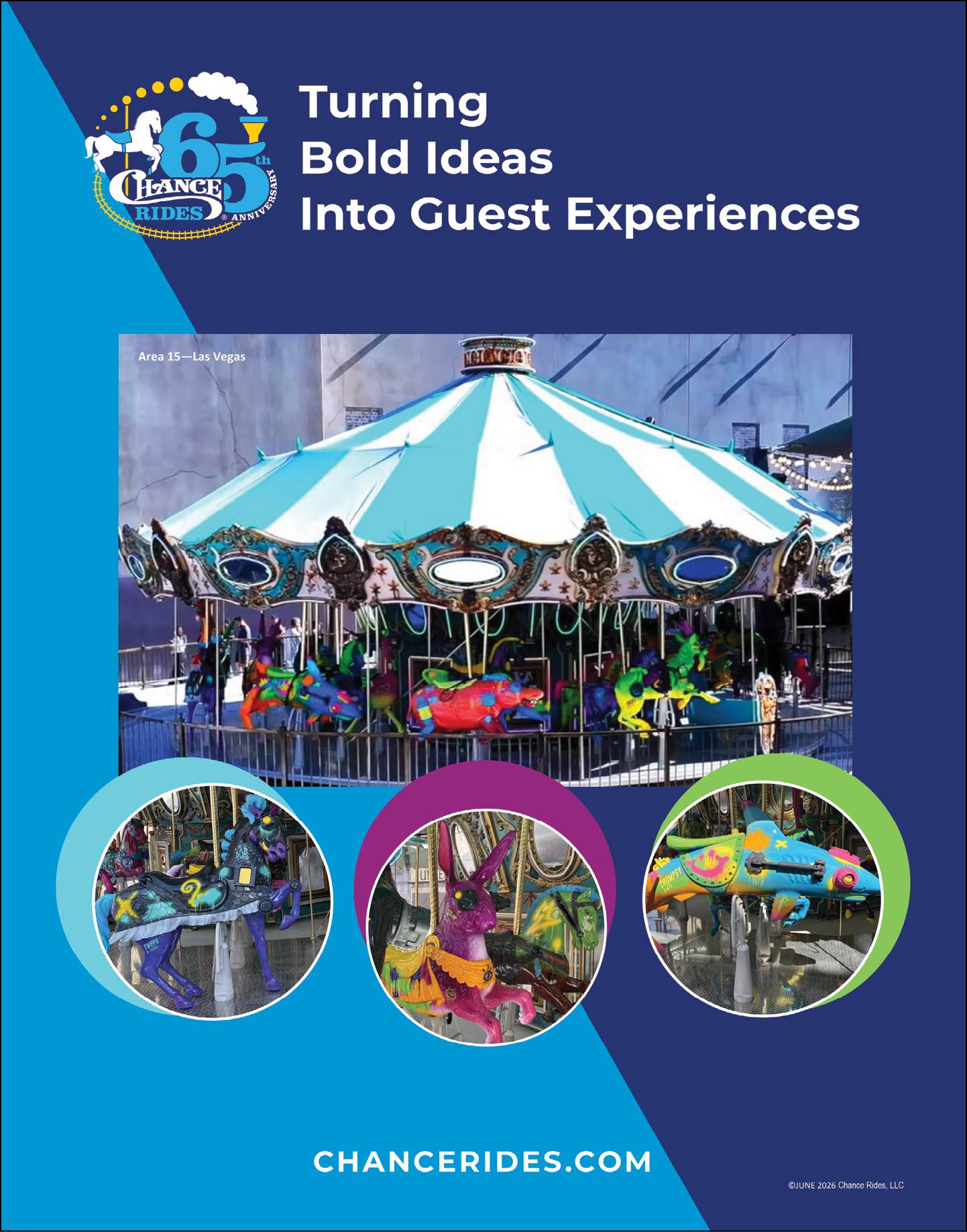 A purple and blue advertisement for a carnival ride. Description generated by AI