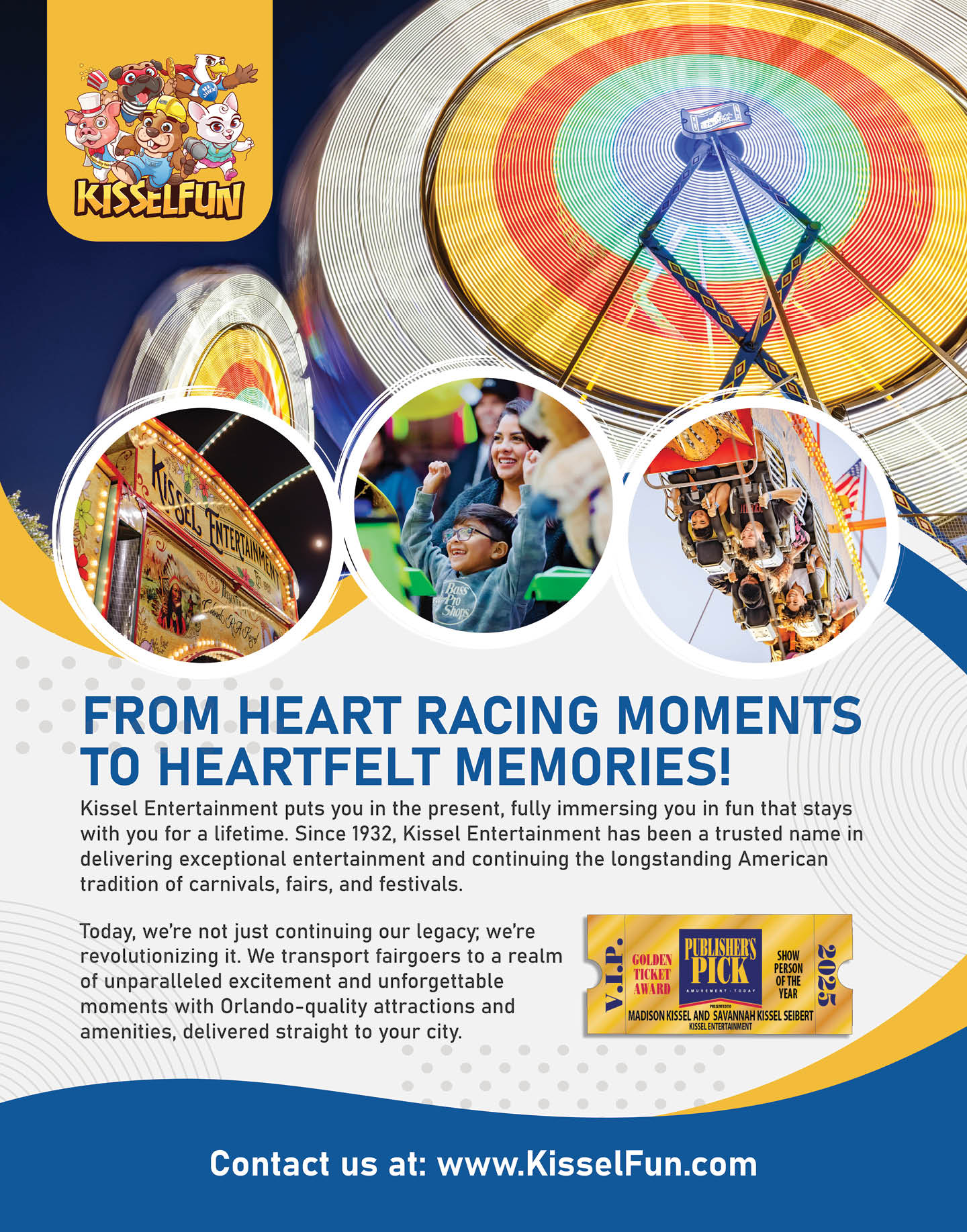 A flyer for a carnival with a Ferris wheel and a roller coaster. Description generated by AI