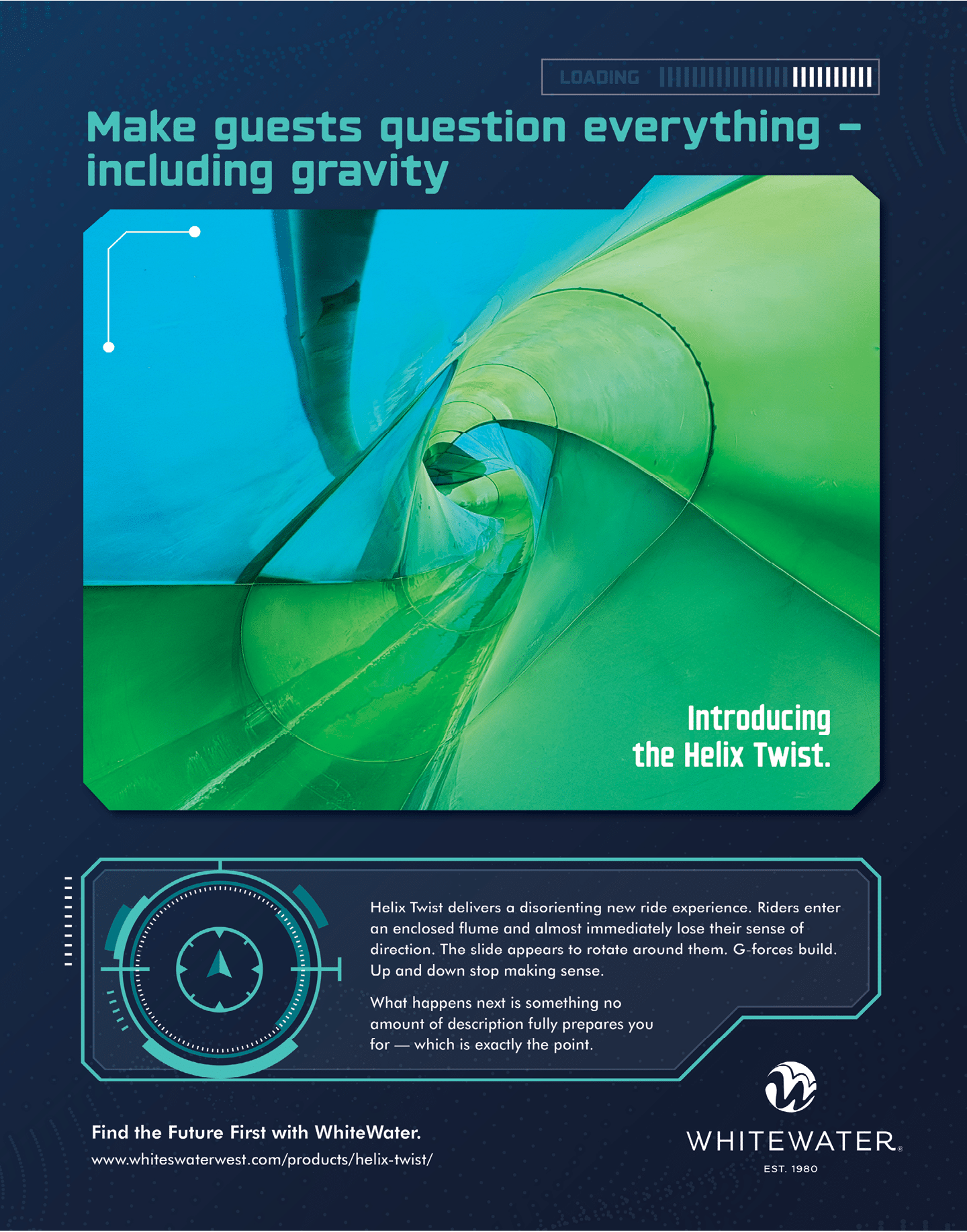 A blue and green poster with a spiral on it. Description generated by AI