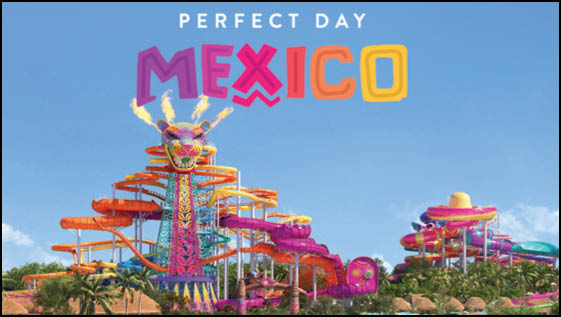 A colorful advertisement for a theme park in Mexico. Description generated by AI