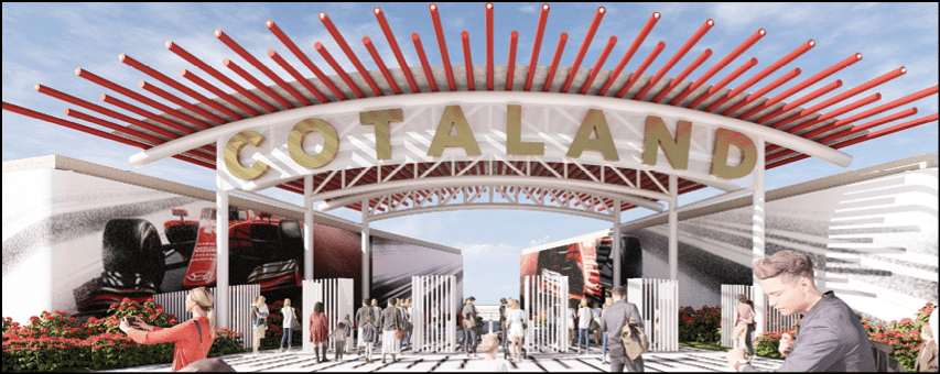 A large red and orange sign with the word Cotalnd on it. Description generated by AI