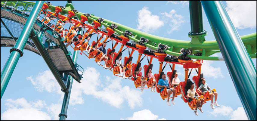 A roller coaster with the word Boomerang on it. Description generated by AI