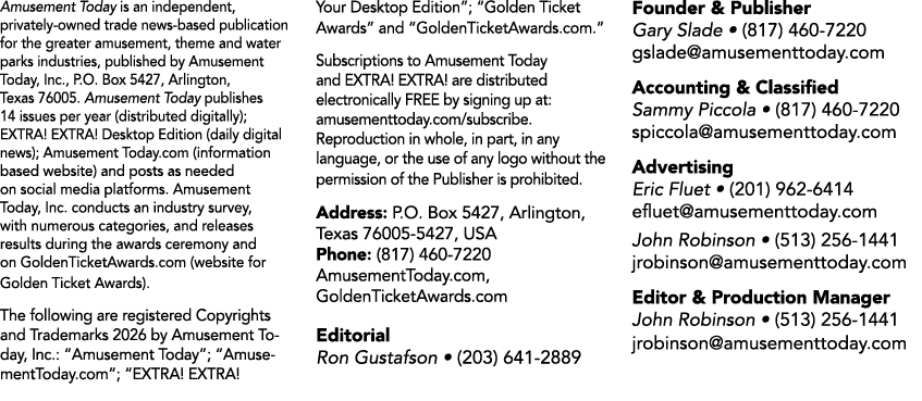 Amusement Today is an independent, privately owned trade news based publication for the greater amusement, theme and ...