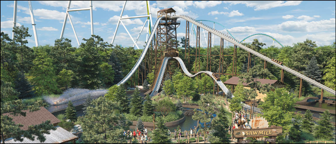 A group of people are sitting in a yellow ride at an amusement park. Description generated by AI