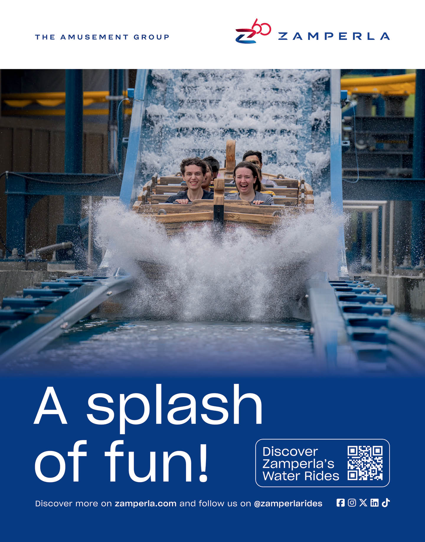 A poster advertising a family thrill launch at a theme park. Description generated by AI