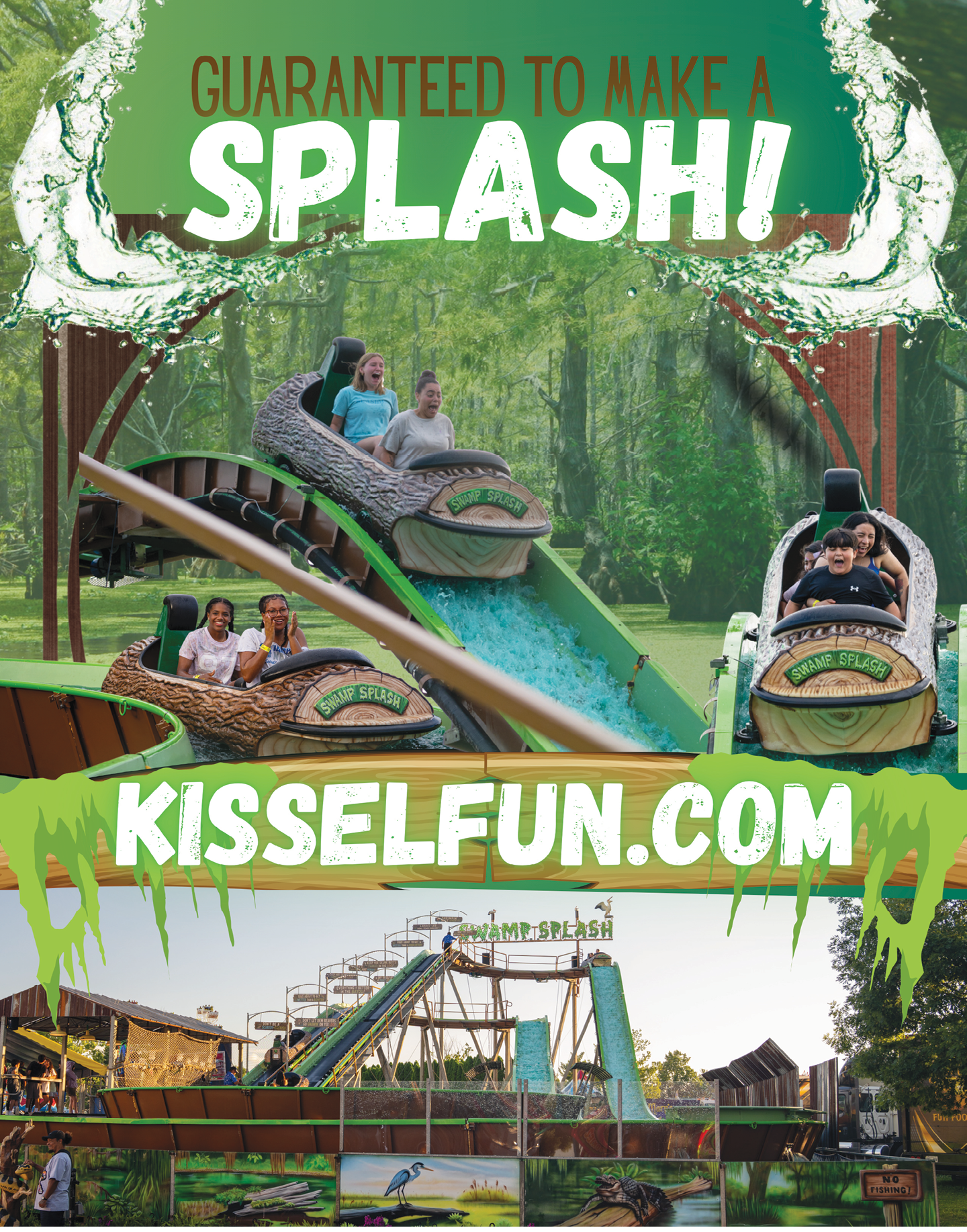 A flyer for a carnival with a Ferris wheel and a roller coaster. Description generated by AI