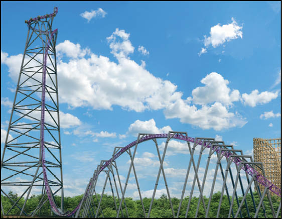 A group of people are sitting in a yellow ride at an amusement park. Description generated by AI